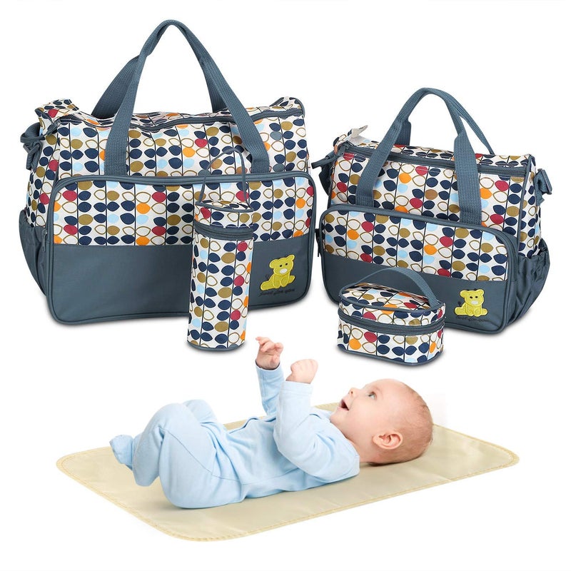 Moclever 5PCS Diaper Bag Tote Set for Baby Essentials - Large Baby Bags for Mom, Waterproof Maternity Bags with Bottle Bag, Food Bag & Changing Pad (Gray) - Image 1